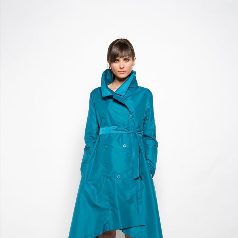 NWT SKFK Zulema asymmetrical long nylon teal coat